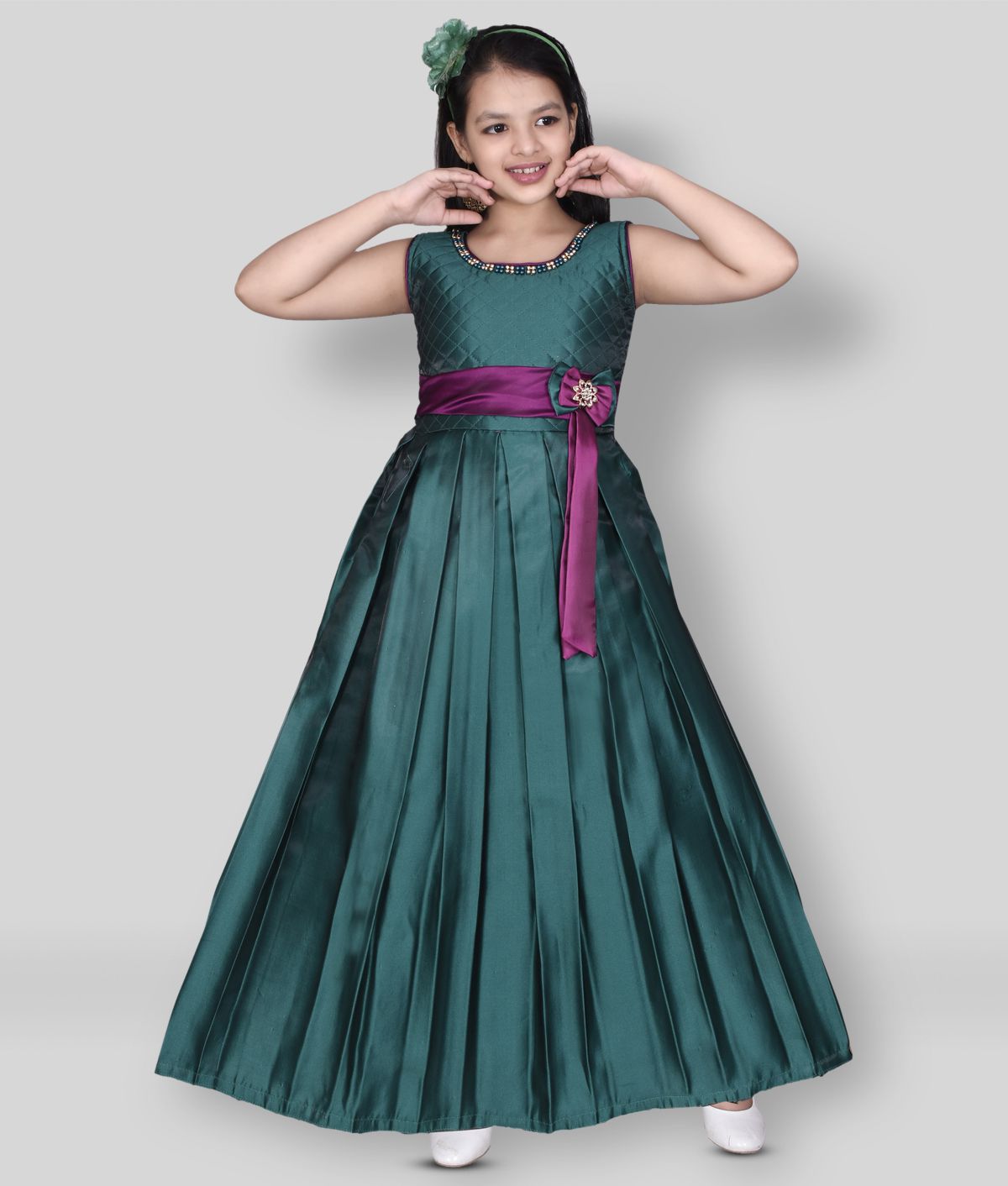     			Arshia Fashions - Sea Green Satin Girl's Gown ( Pack of 1 )