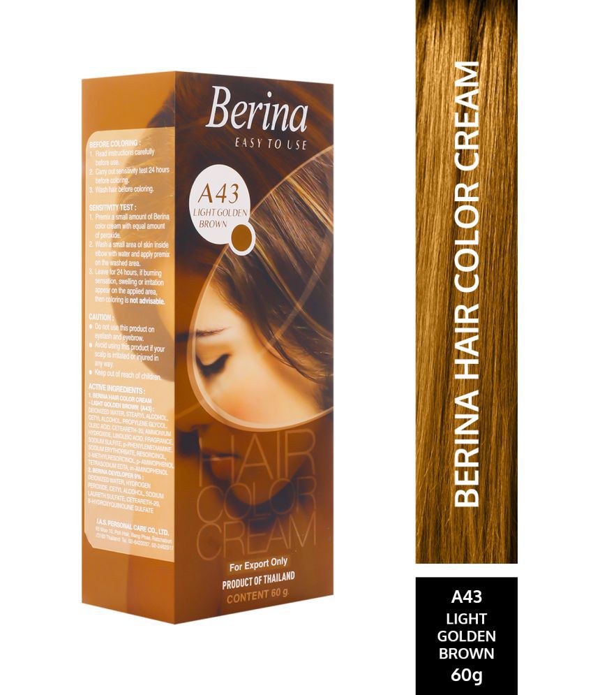 Berina Hair Color Cream A43 Long Lasting Shine Permanent Hair Light Golden  Brown for Women & Men 60 g Pack of 1: Buy Berina Hair Color Cream A43 Long  Lasting Shine Permanent