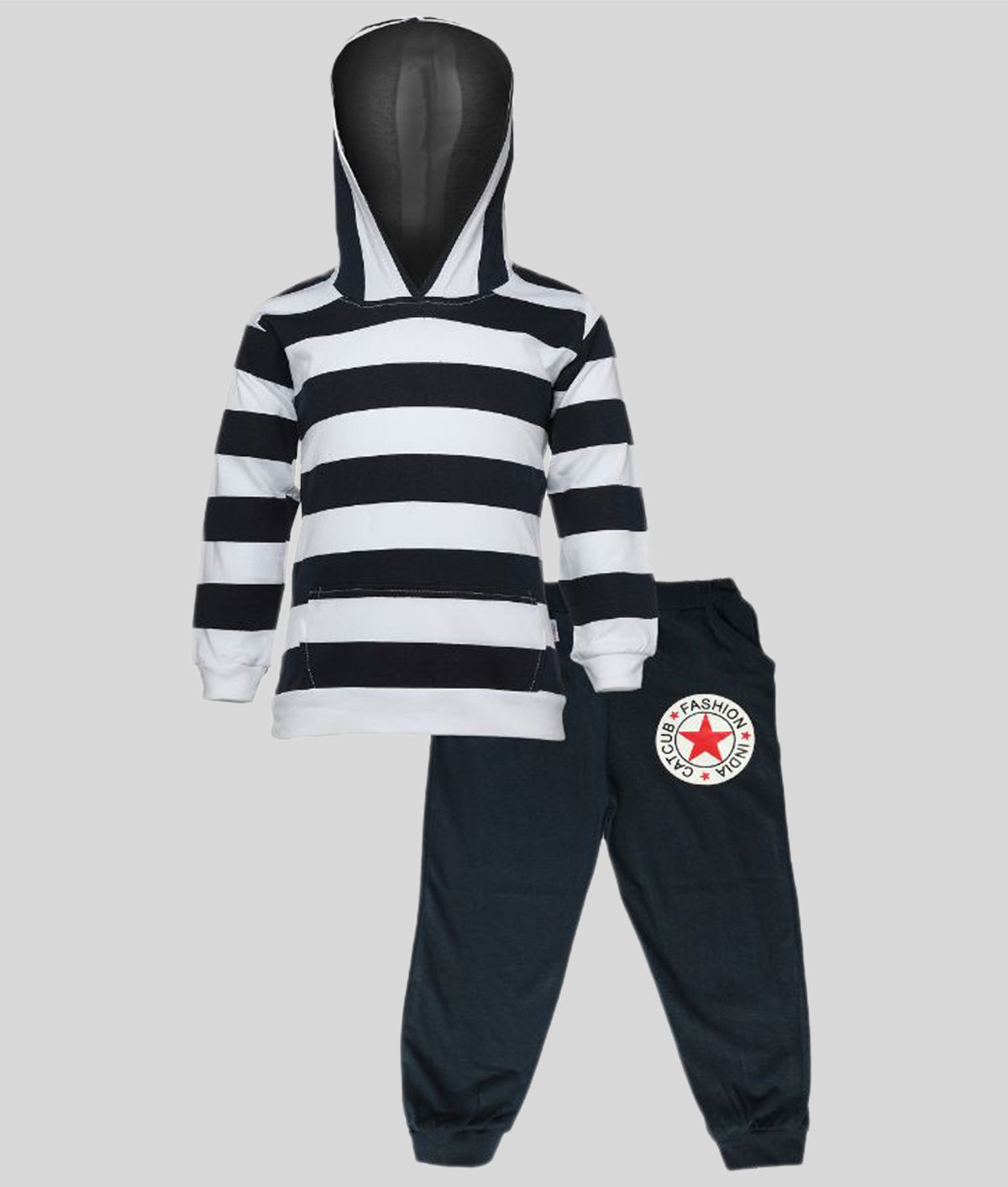     			CATCUB Boy's & Girl's Cotton Hooded Printed Clothing Set(Black)