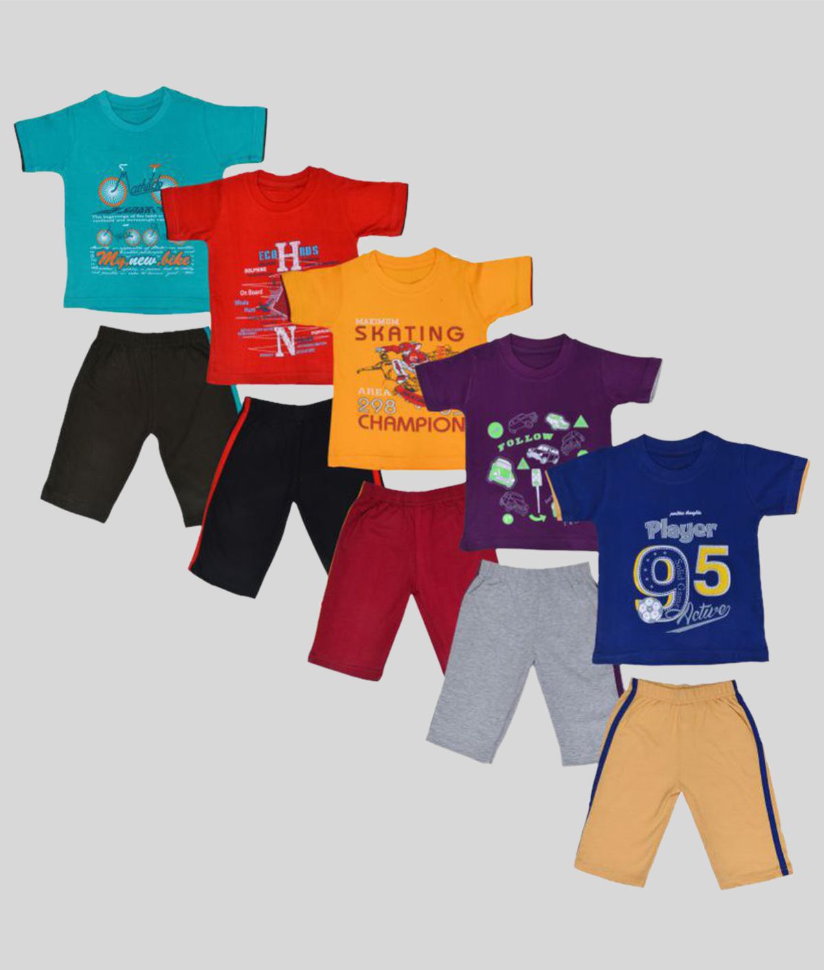     			Sathiyas - 100% Cotton Multicolor Boys T-Shirt & Trackpants ( )