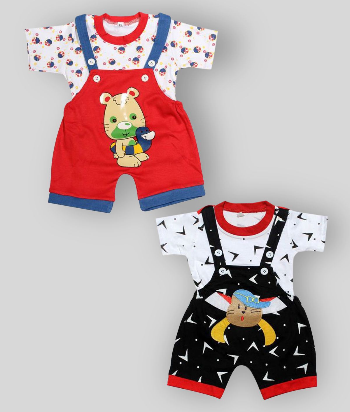     			babeezworld dungaree for Boys & Girls casual printed pure cotton-Pack of 2 (9101990001230; Multi Colour)