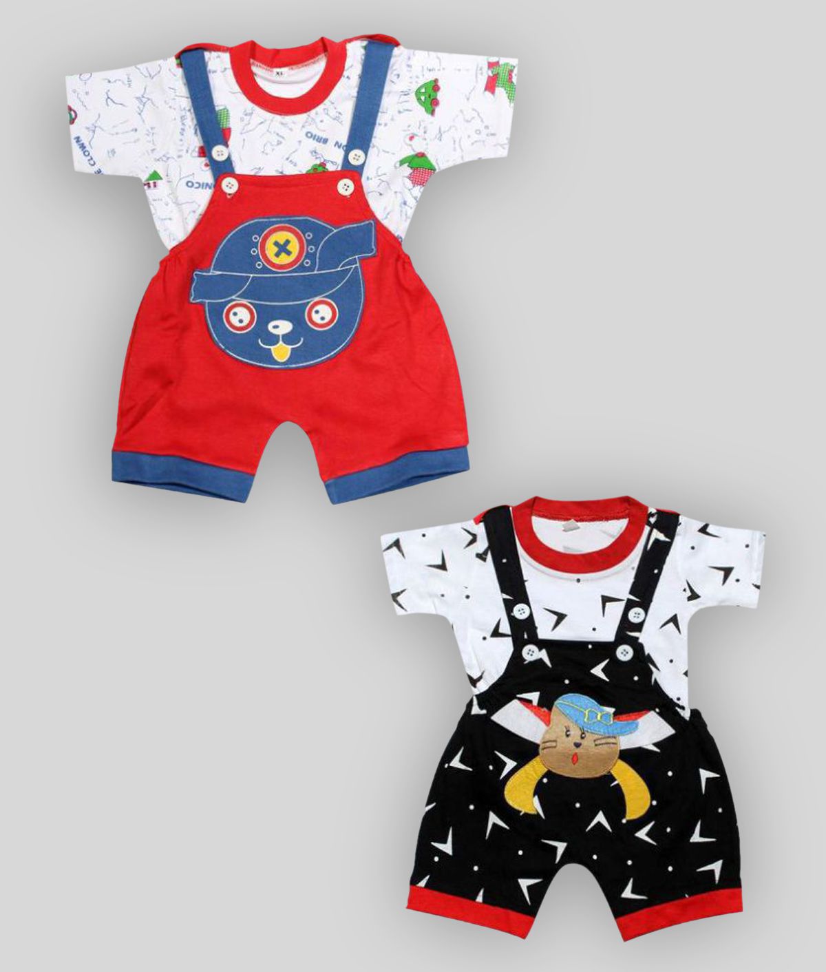     			babeezworld dungaree for Boys & Girls casual printed pure cotton-Pack of 2 (9101990001201; Multi Colour)