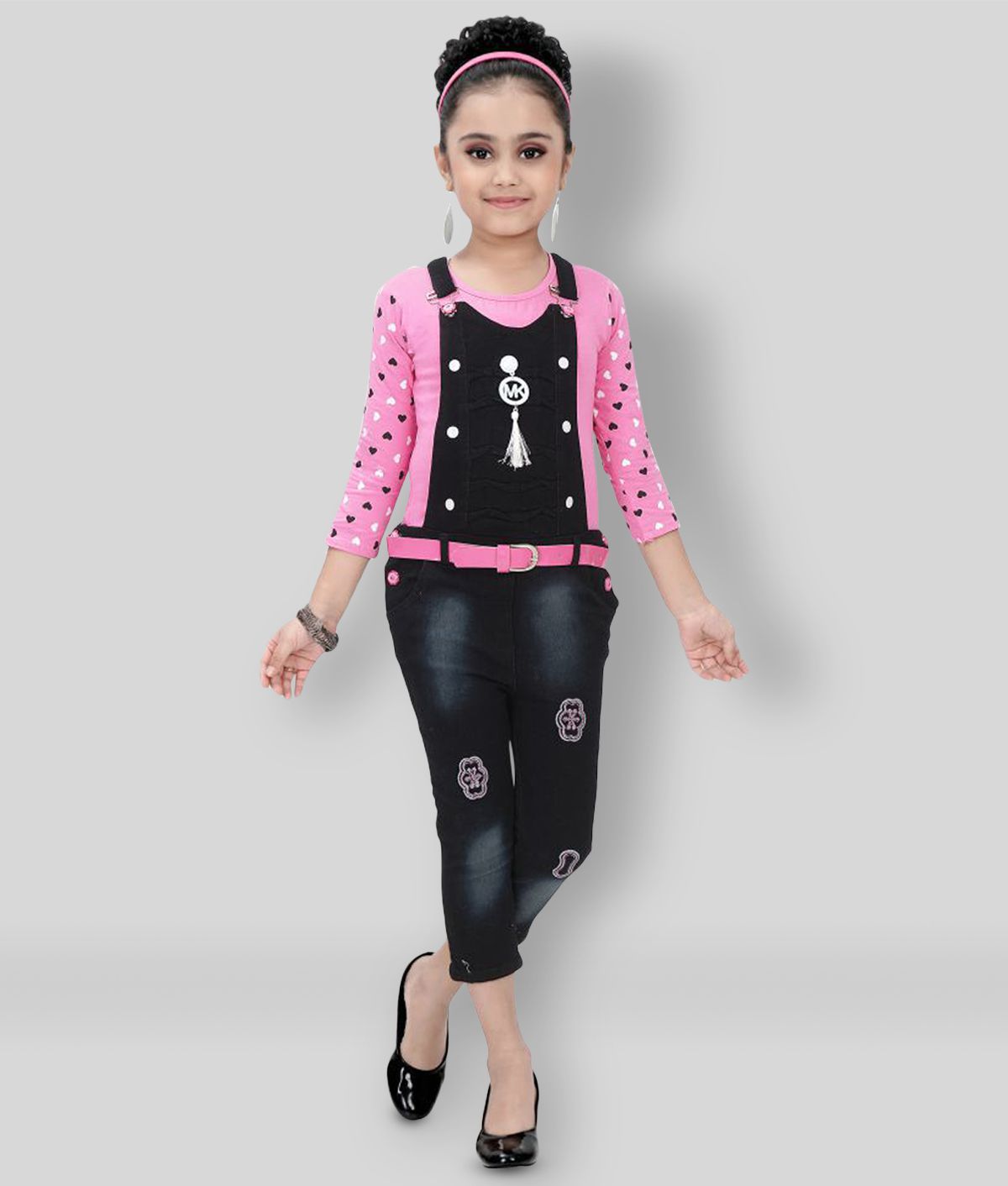     			Arshia Fashions - Pink Denim Girl's Top With Dungarees ( Pack of 1 )