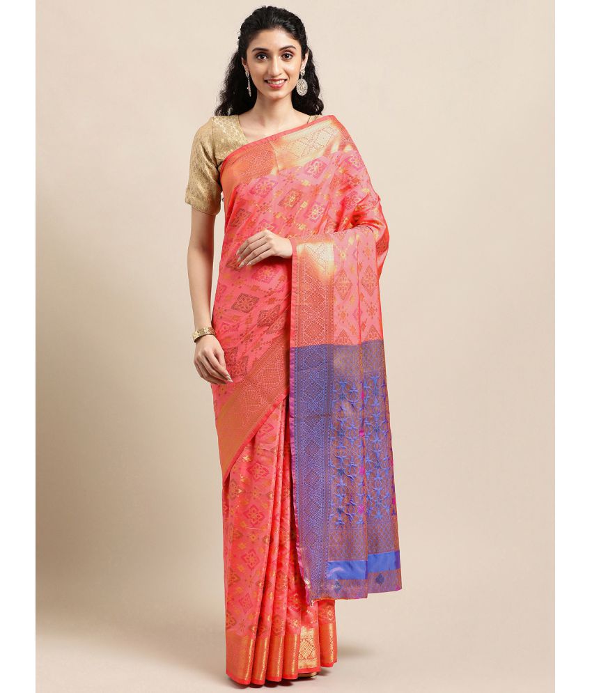 CHEEKUDI - Coral Silk Saree With Blouse Piece ( Pack of 1 )
