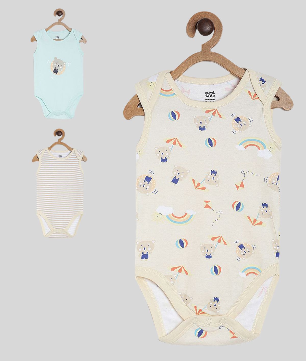     			MINI KLUB Pack of 3 Baby Boys Cotton Bodysuit ( Multi Color )