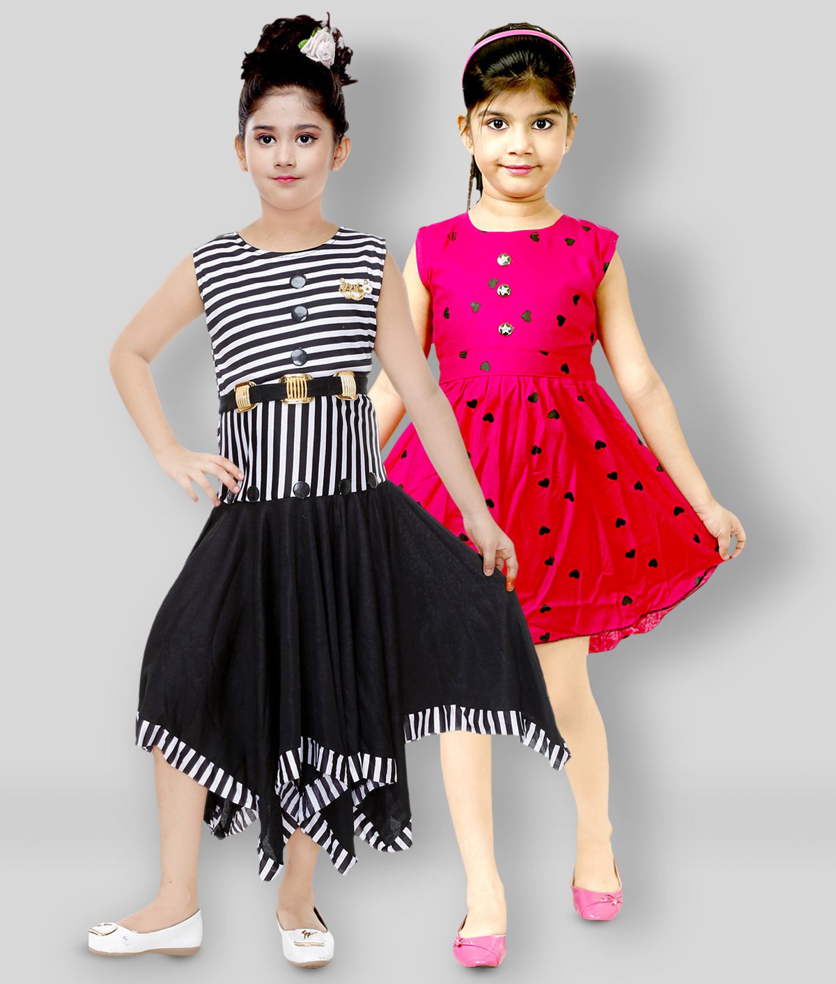     			Mojua - Pink & Black Rayon Girl's A-line Dress ( Pack of 2 )