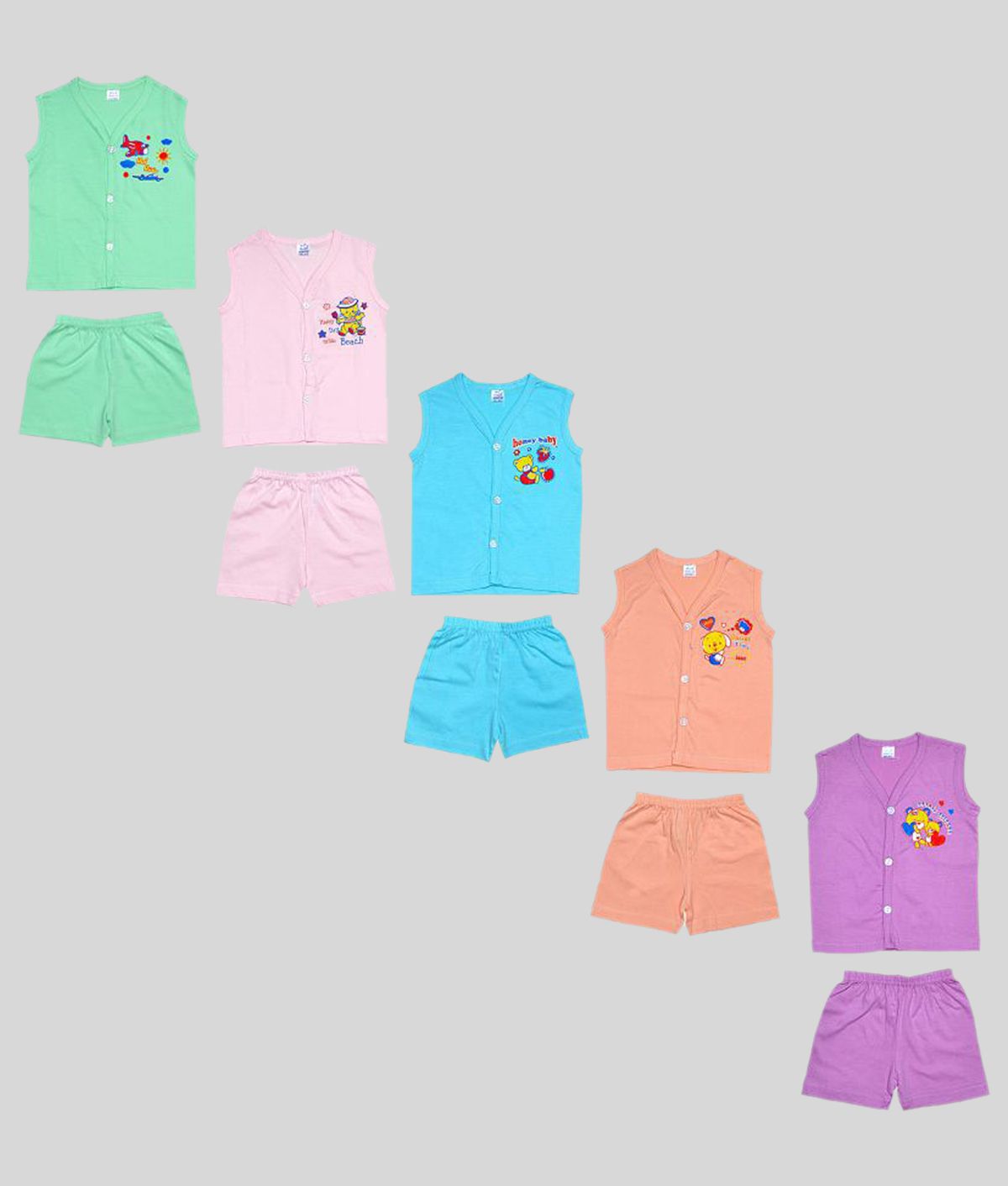 Sathiyas - Multi Cotton Baby Boy,Baby Girl Tops & Bottoms Sets ( Pack of 1 )