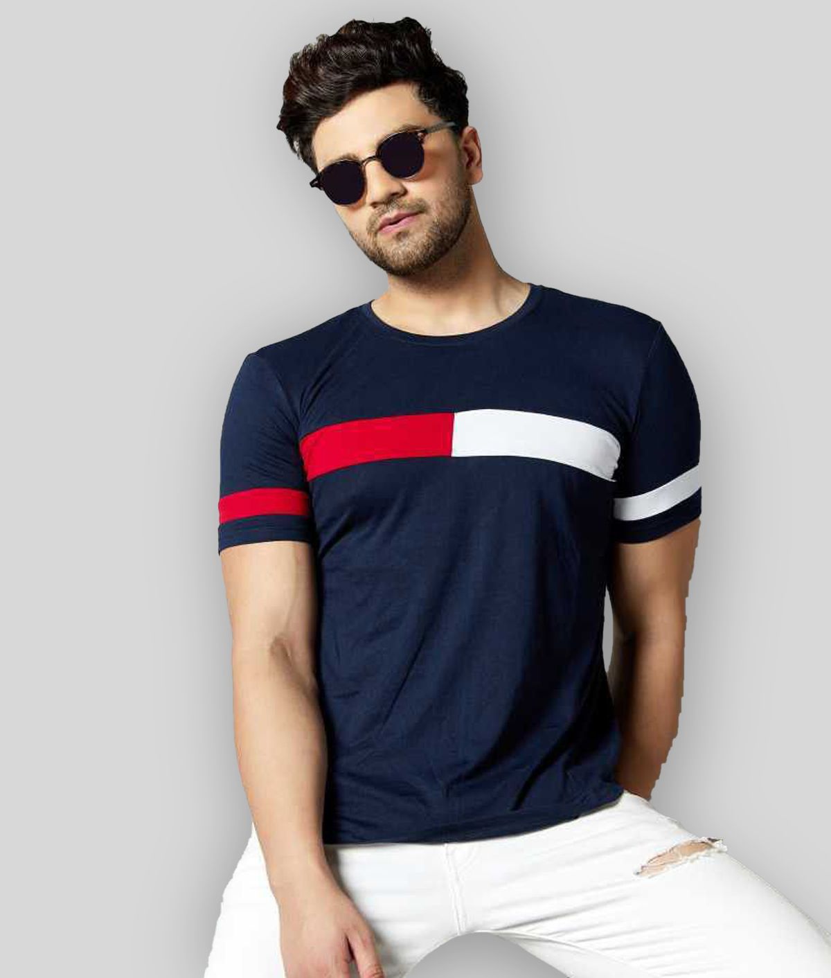     			Smartees - Navy Blue Cotton Blend Regular Fit Men's T-Shirt ( Pack of 1 )