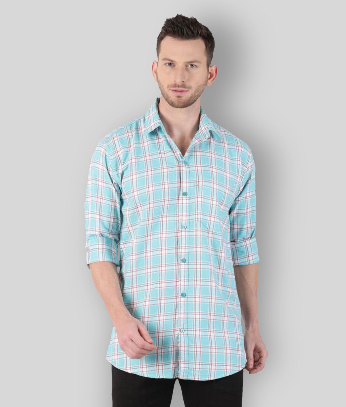    			YHA - Blue Cotton Regular Fit Men's Casual Shirt ( Pack of 1 )
