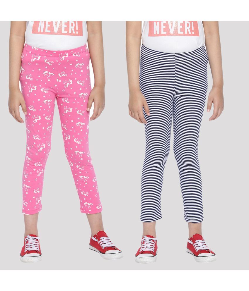     			Ariel - Pink Cotton Girls Leggings ( Pack of 2 )