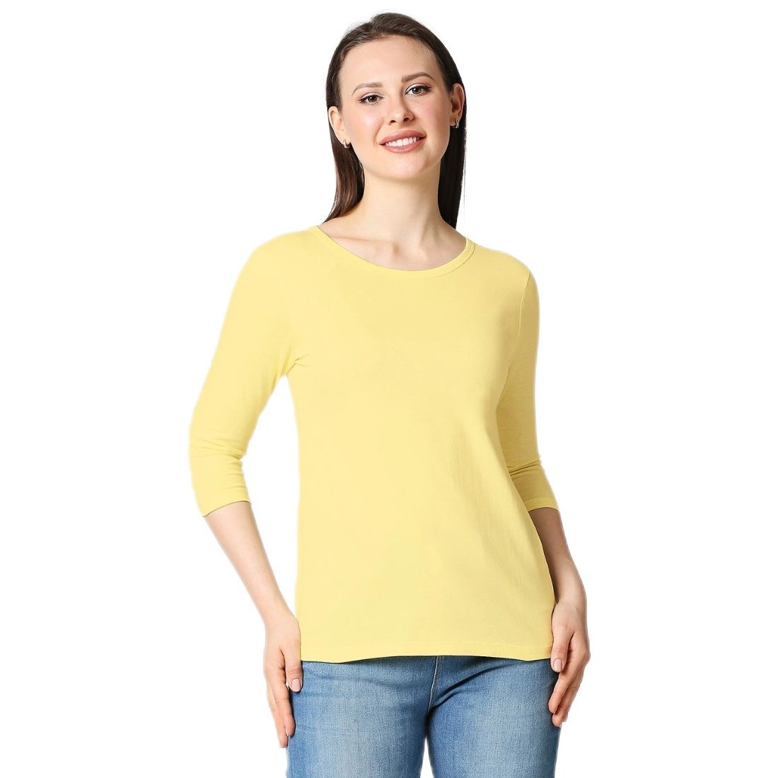     			Bewakoof - Yellow Cotton Slim Fit Women's T-Shirt ( Pack of 1 )