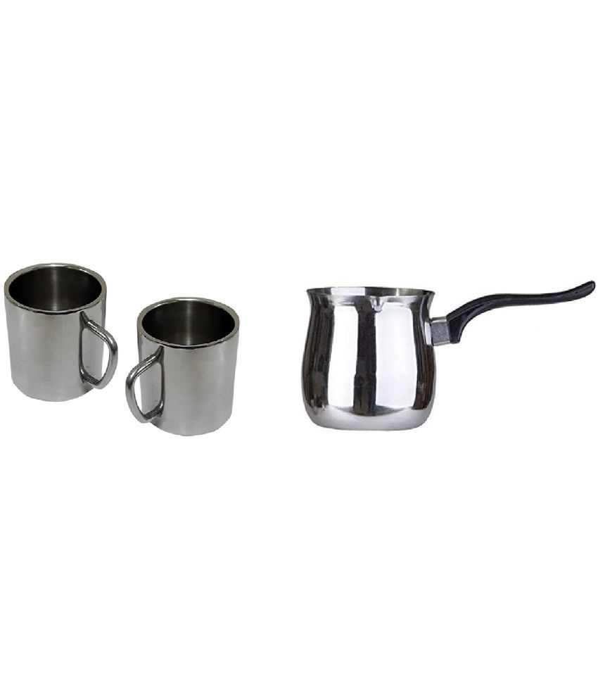     			Dynore Coffee warmer & mug Silver Stainless Steel No Coating Cookware Sets ( Set of 3 )