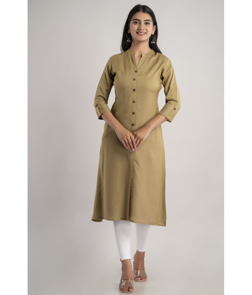     			MAUKA - Khaki Rayon Women's Front Slit Kurti ( Pack of 1 )