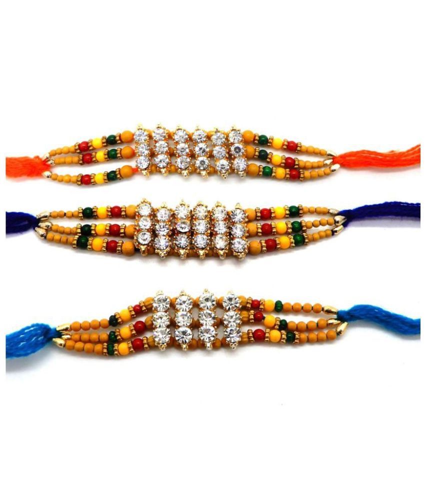     			Purvani Rakhi Set Multicolour With Roli chawal & Card Pack of 3