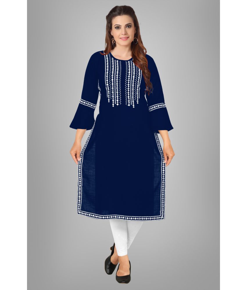     			Kapadia - Navy Blue Rayon Women's Straight Kurti ( Pack of 1 )