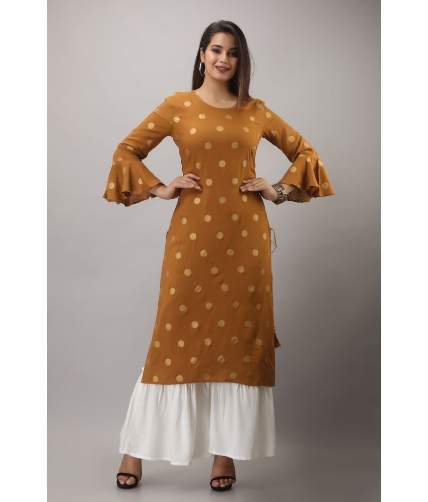     			MAUKA - Gold Rayon Women's Straight Kurti ( Pack of 1 )