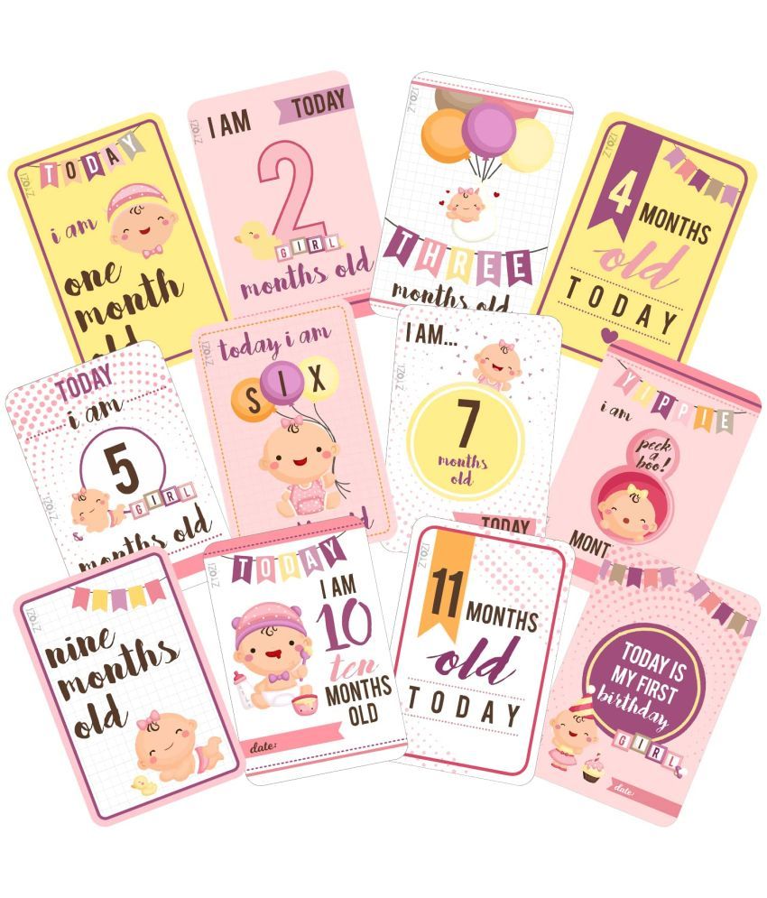     			Zyozi Newborn Baby Monthly Age Milestone Cards, Record 0-12 Months Growth and Other Milestones Cards, Baby Shower Gift Scrapbook Photo Keepsake Monthly Age Markers Card (Pack of 12)