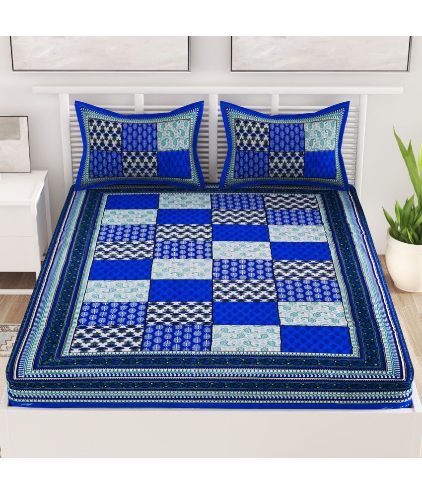     			unique choice Cotton Abstract Printed Double Bedsheet with 2 Pillow Covers - Blue