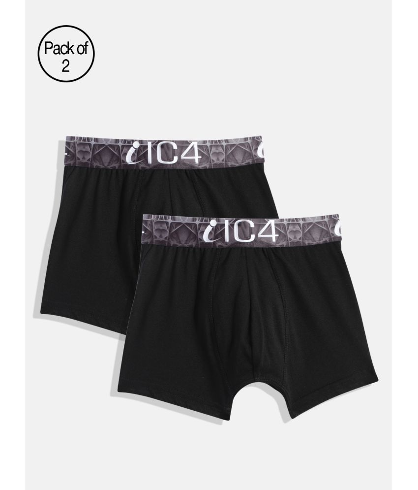     			IC4 Pack of 2 Boys Cotton Trunks ( Black )