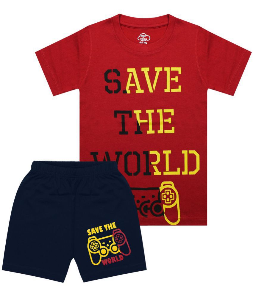     			MIST N FOGG - Red Cotton Blend Boys T-Shirt & Shorts ( Pack of 1 )