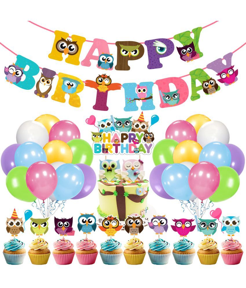     			Zyozi Owl Birthday Decorations, Cute Owl Theme Party Supplies with Birthday Banner, Cake Toppers Set for Baby Shower, Kids Woodland Bday Party Decors(Pack of 37)