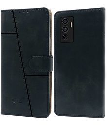 NBOX - Black Artificial Leather Flip Cover Compatible For Vivo V23e 5G ( Pack of 1 )