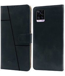 NBOX - Black Artificial Leather Flip Cover Compatible For Vivo Y73 ( Pack of 1 )