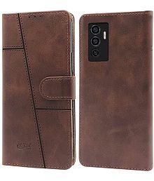 NBOX - Brown Artificial Leather Flip Cover Compatible For Vivo V23e 5G ( Pack of 1 )