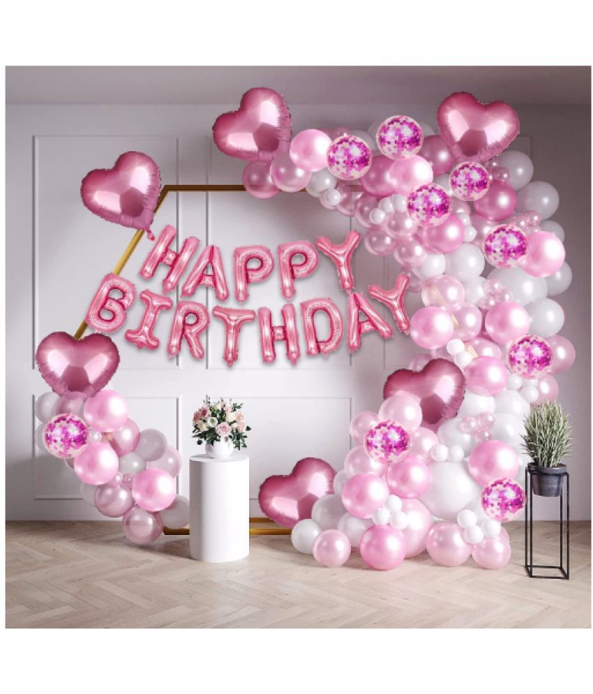 Blooms Event Happy Birthday Decorations F Combo Kit Pink Metallic