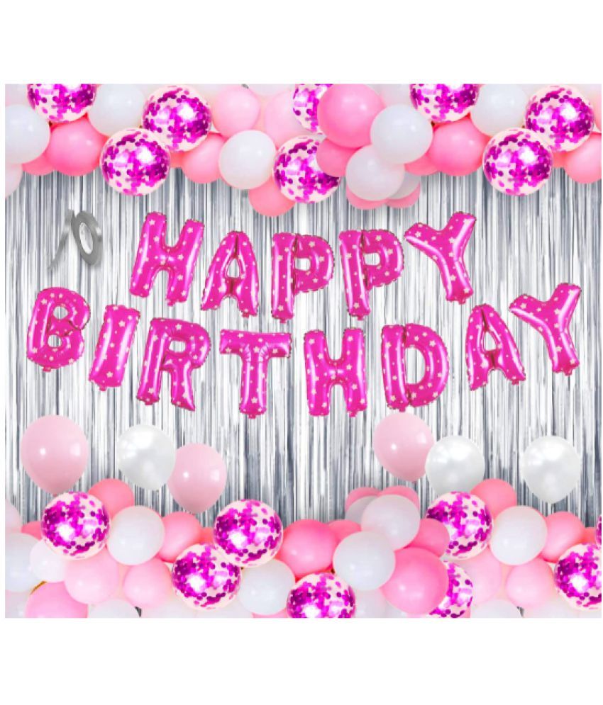 Blooms Event Happy Birthday Decorations Combo Set Pink White Metallic