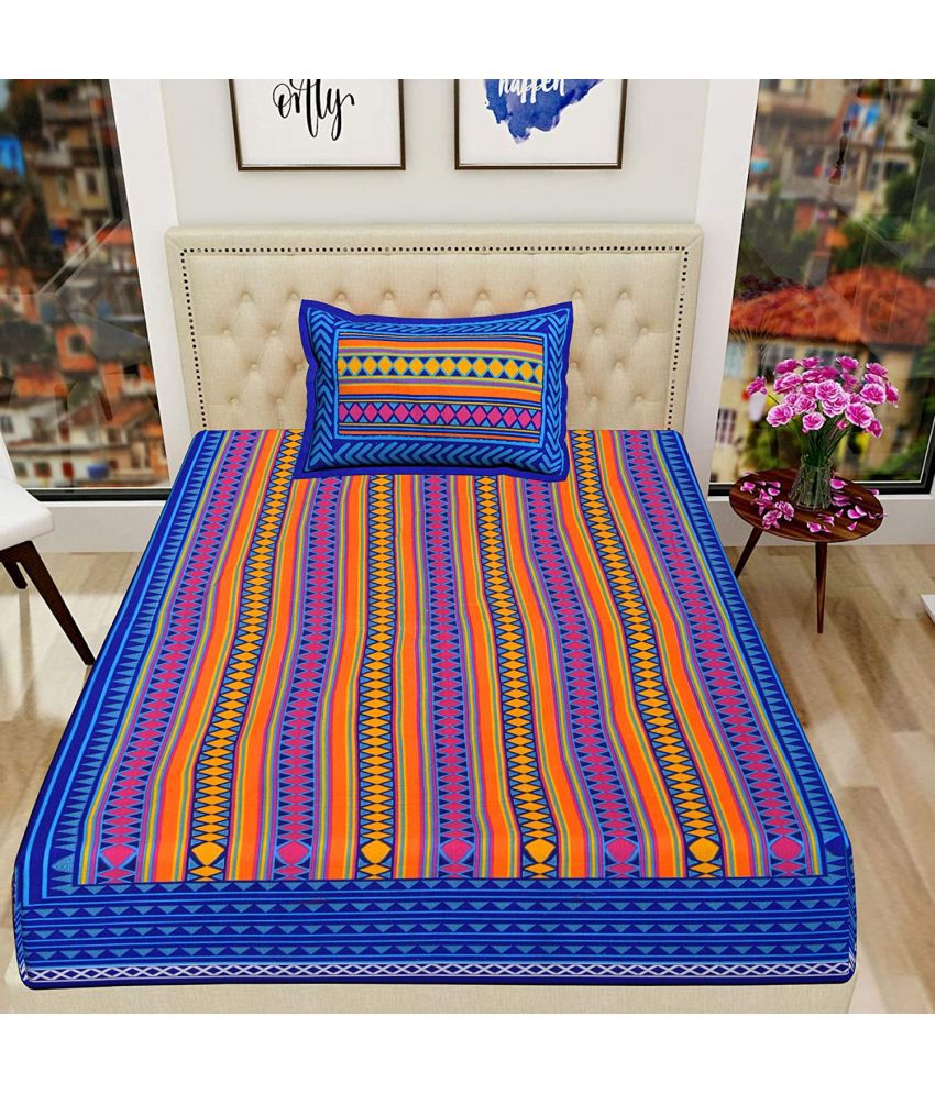     			unique choice Cotton Tribal Printed Single Bedsheet with 1 Pillow Cover - Blue