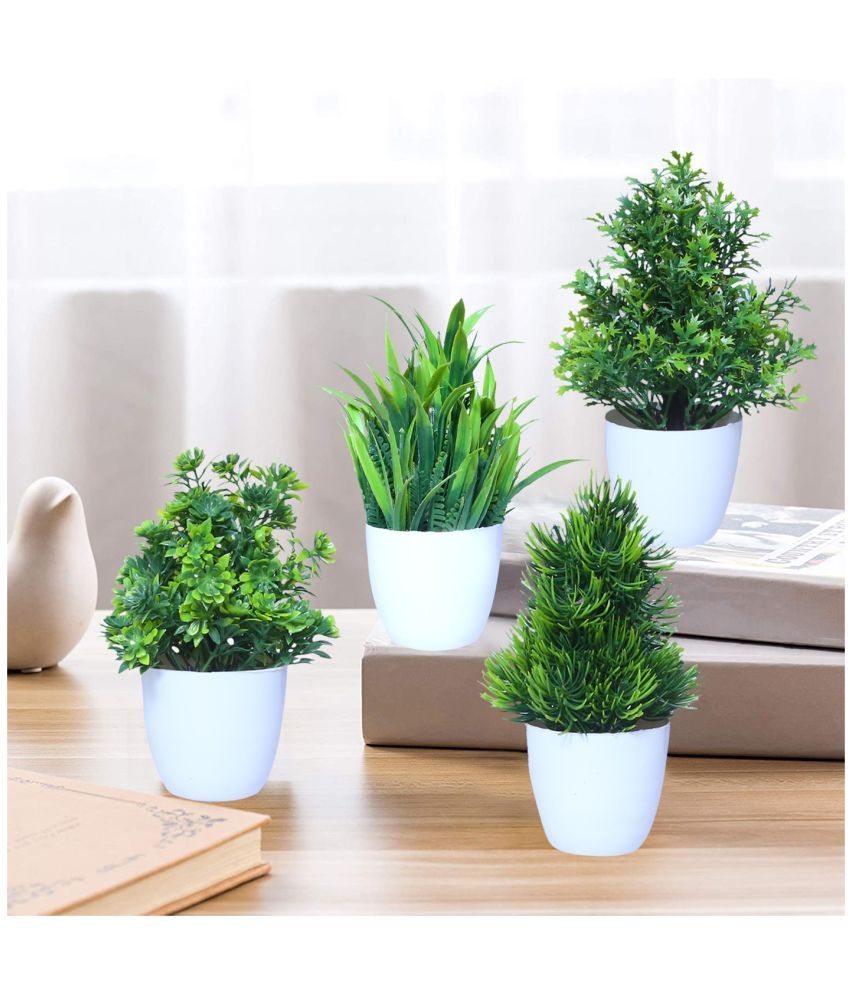     			MODO Set of 4 Artificial Plants with Pot Green Bonsai Plastic - Pack of 4