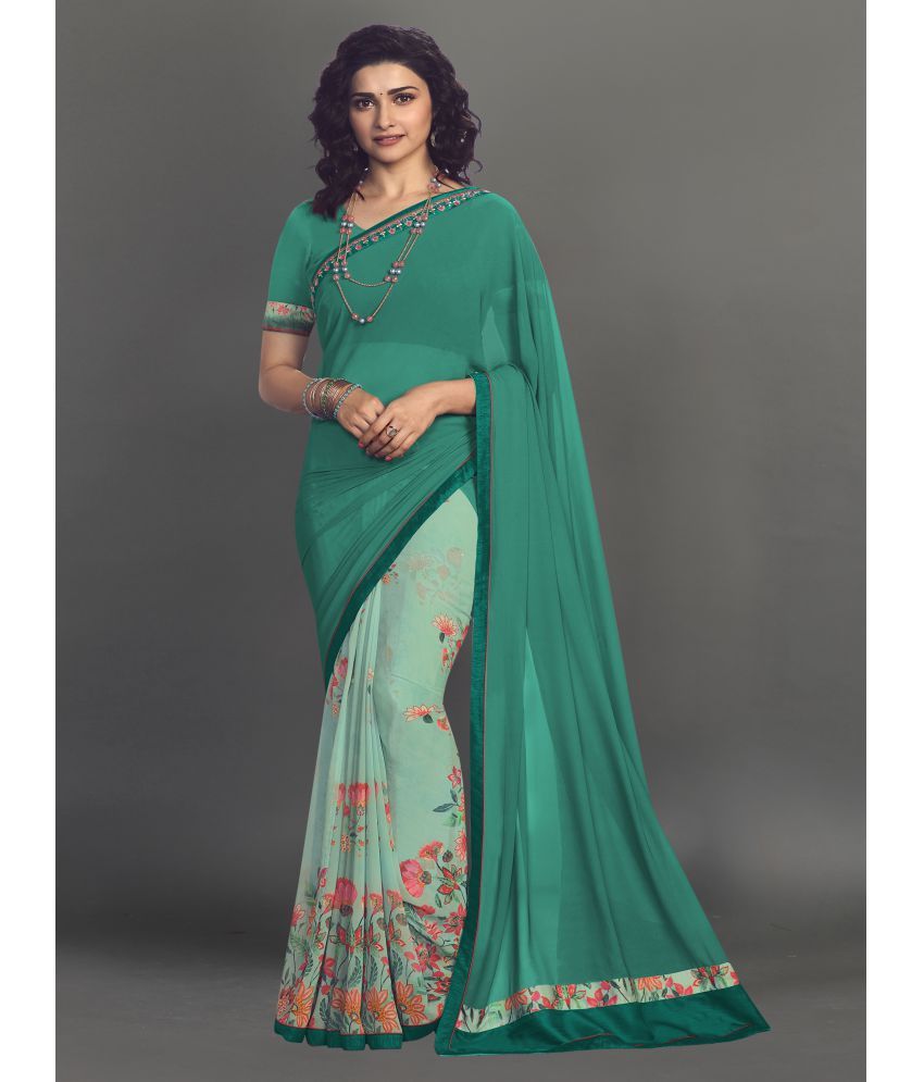     			BLEESBURY - Sea Green Georgette Saree With Blouse Piece ( Pack of 1 )