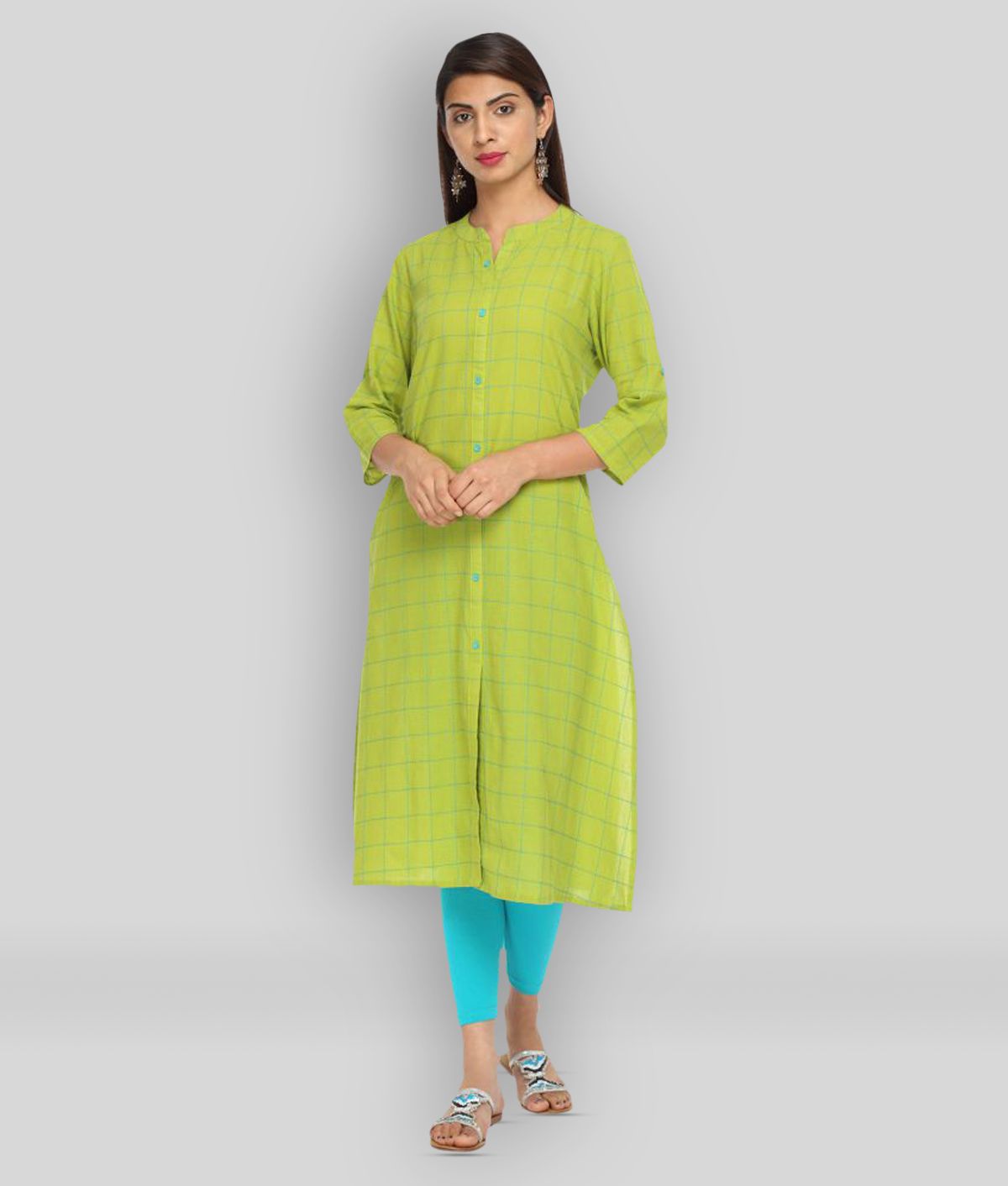     			Alena - Green Cotton Women's Front Slit Kurti