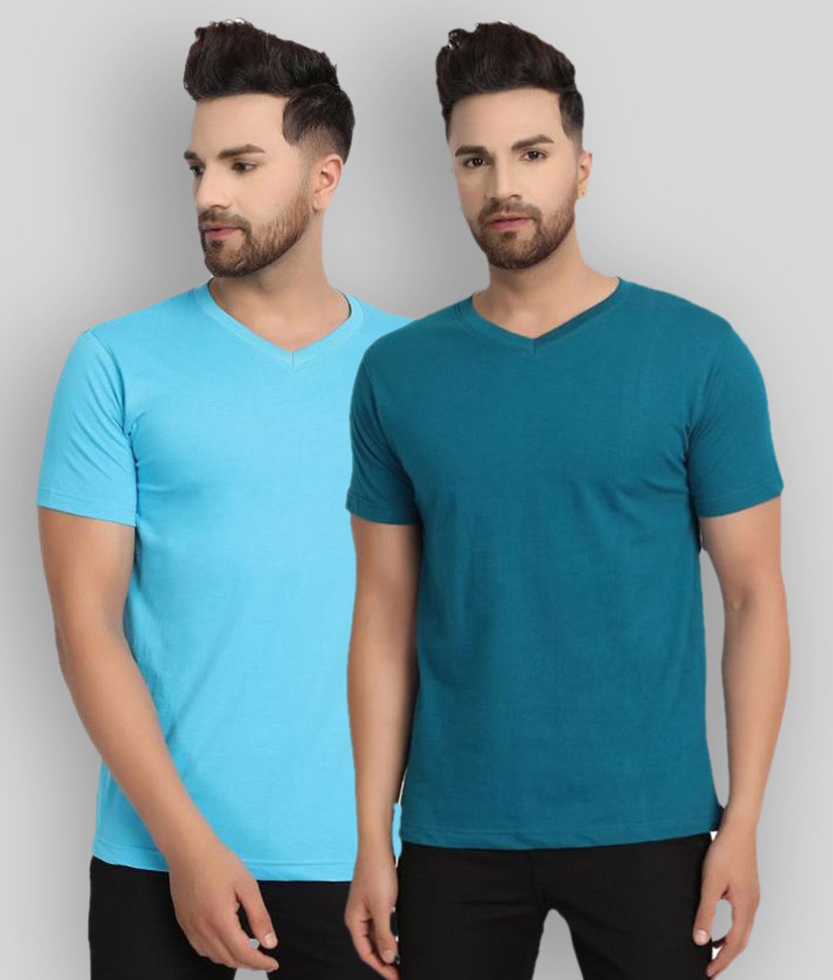     			ESPARTO - Turquoise Cotton Regular Fit Men's T-Shirt ( Pack of 2 )