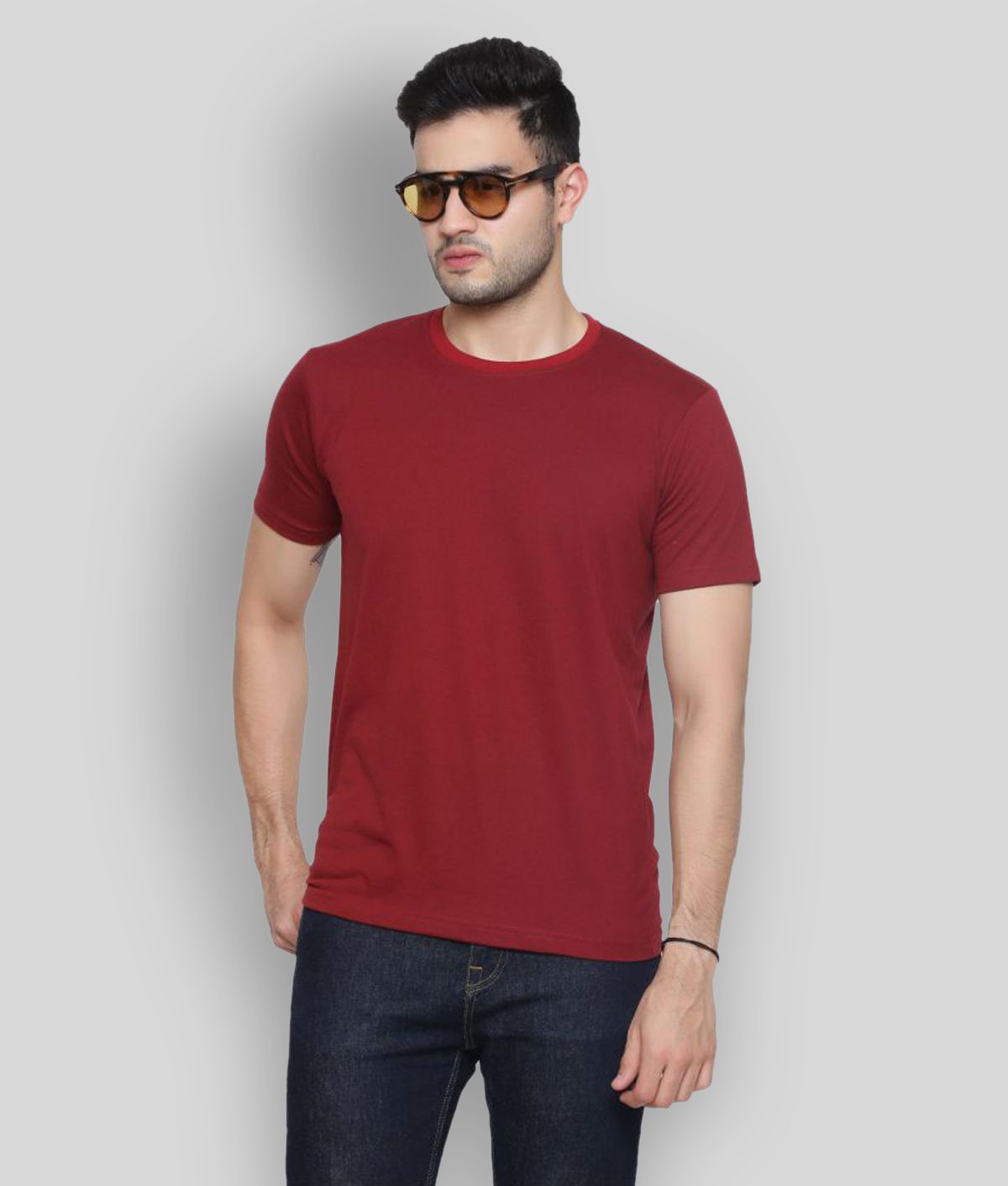     			GENTINO - Maroon Cotton Blend Regular Fit Men's T-Shirt ( Pack of 1 )