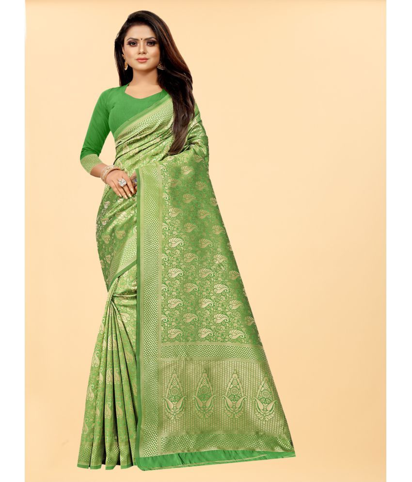     			Gazal Fashions - Green Banarasi Silk Saree With Blouse Piece ( Pack of 1 )