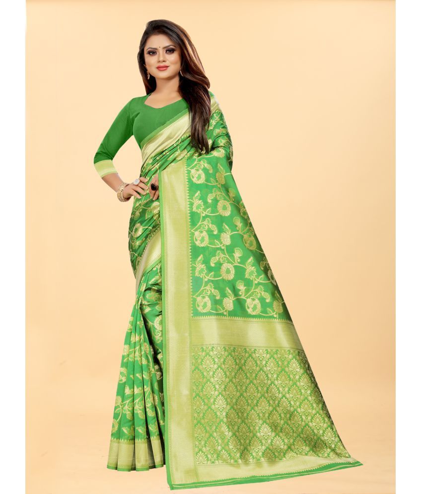     			Gazal Fashions - Green Banarasi Silk Saree With Blouse Piece ( Pack of 1 )