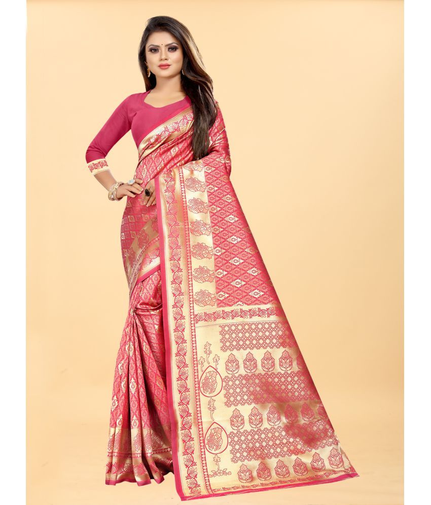     			Gazal Fashions - Pink Banarasi Silk Saree With Blouse Piece ( Pack of 1 )