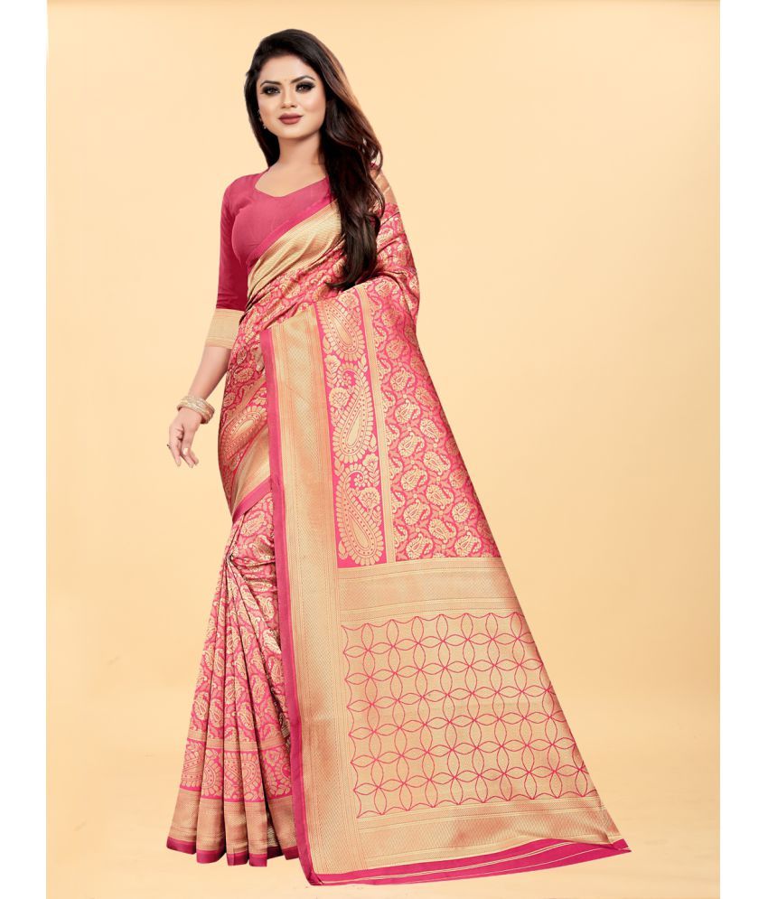     			Gazal Fashions - Pink Banarasi Silk Saree With Blouse Piece ( Pack of 1 )