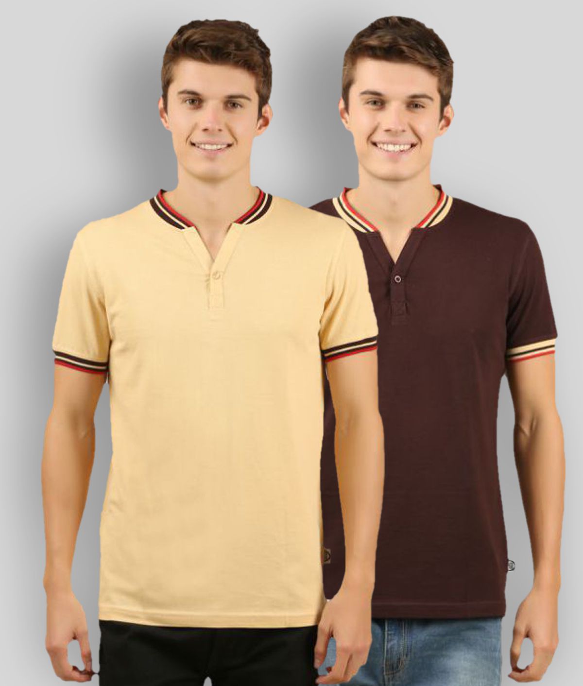     			Zebu - Beige Cotton Regular Fit Men's T-Shirt ( Pack of 2 )