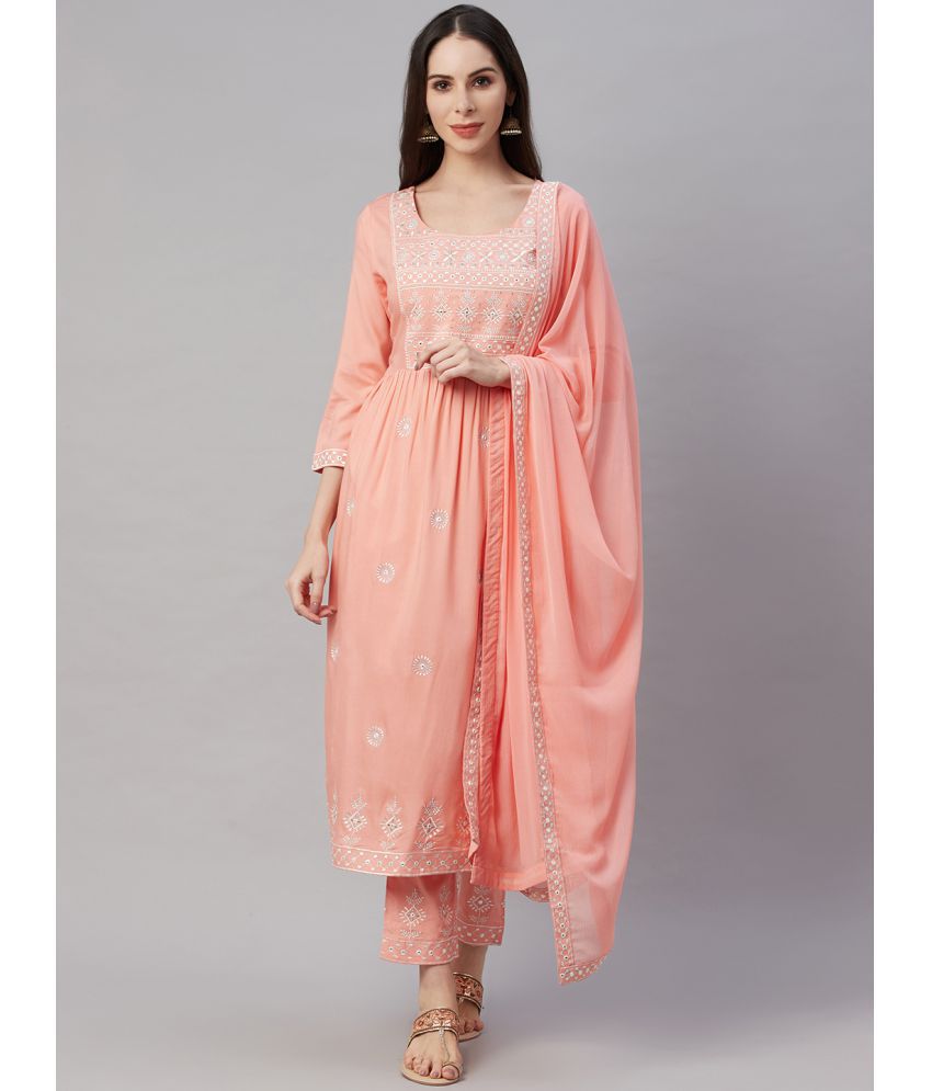     			AMIRA'S INDIAN ETHNICWEAR - Peach A-line Rayon Women's Stitched Salwar Suit ( Pack of 1 )