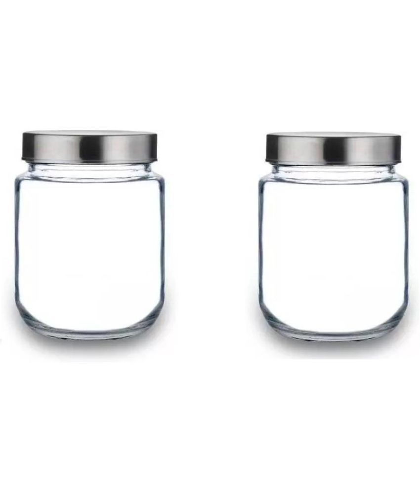     			CROCO JAR Glass Silver Food Container ( Set of 2 )