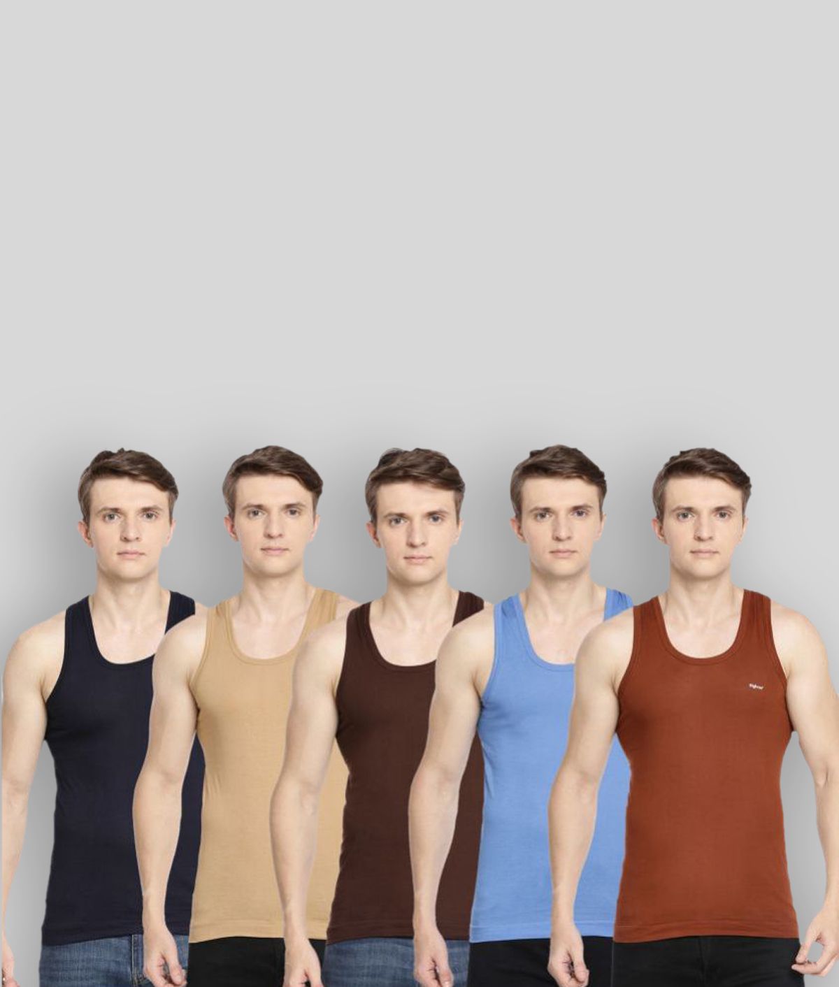     			Pack of 5 Dollar Bigboss Assorted Solid Cotton Blend Men Vest