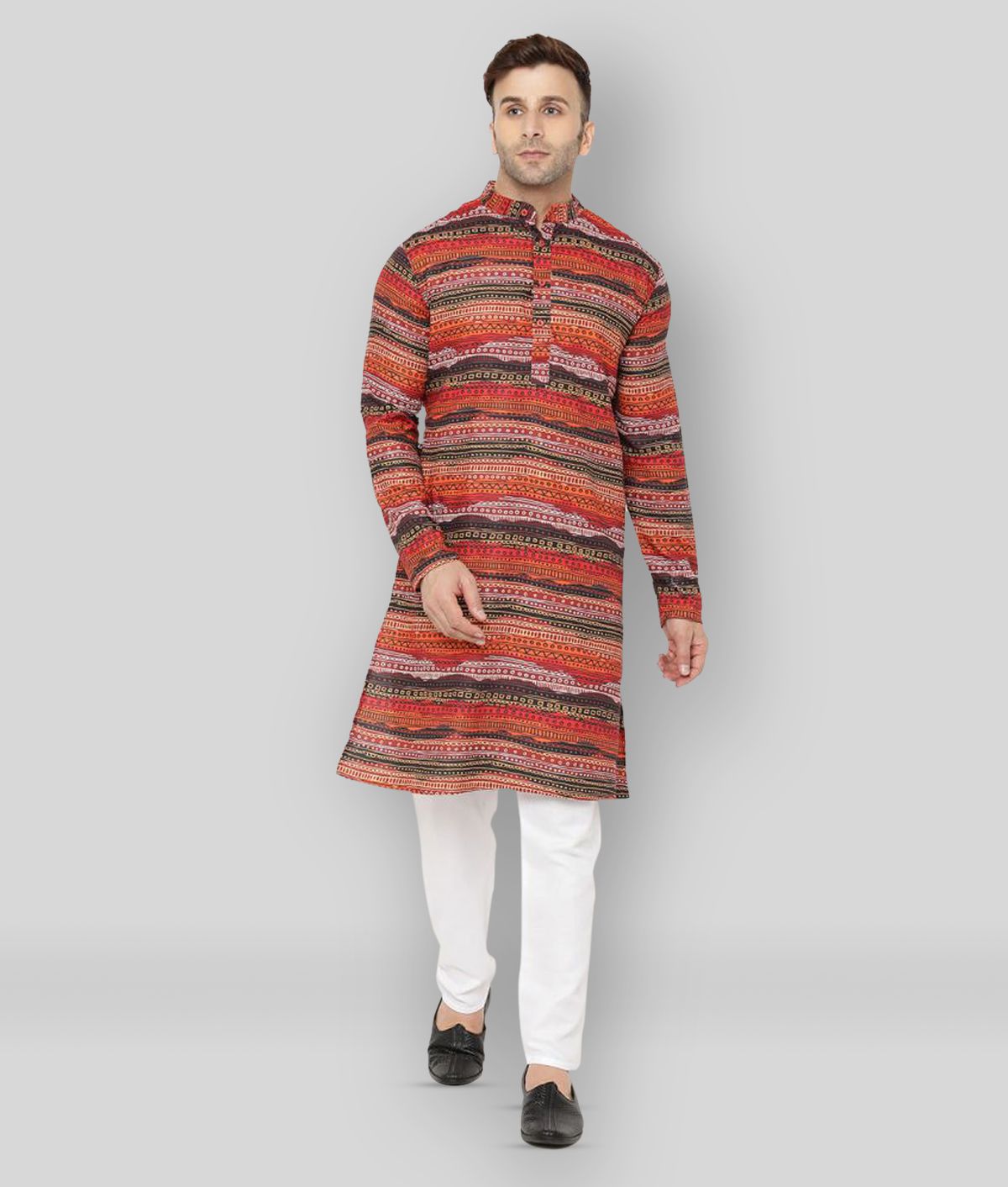     			Hangup Brown Cotton Blend Kurta Pyjama Set Single Pack