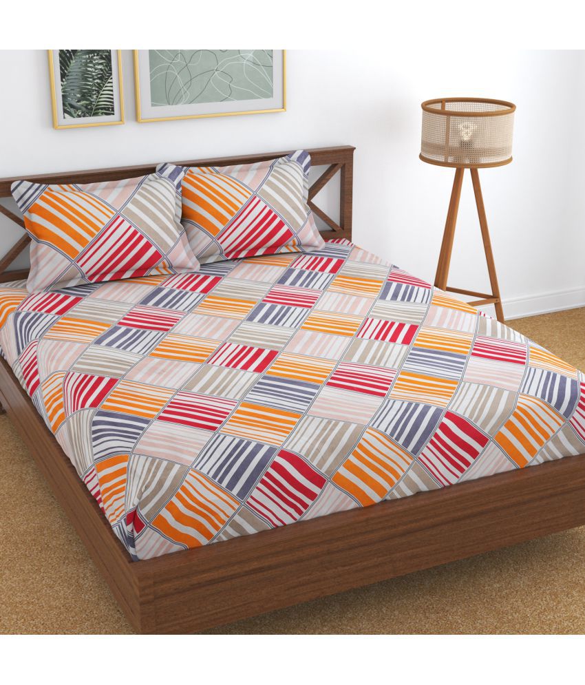     			Homefab India - Orange Microfiber Double Bedsheet with 2 Pillow Covers