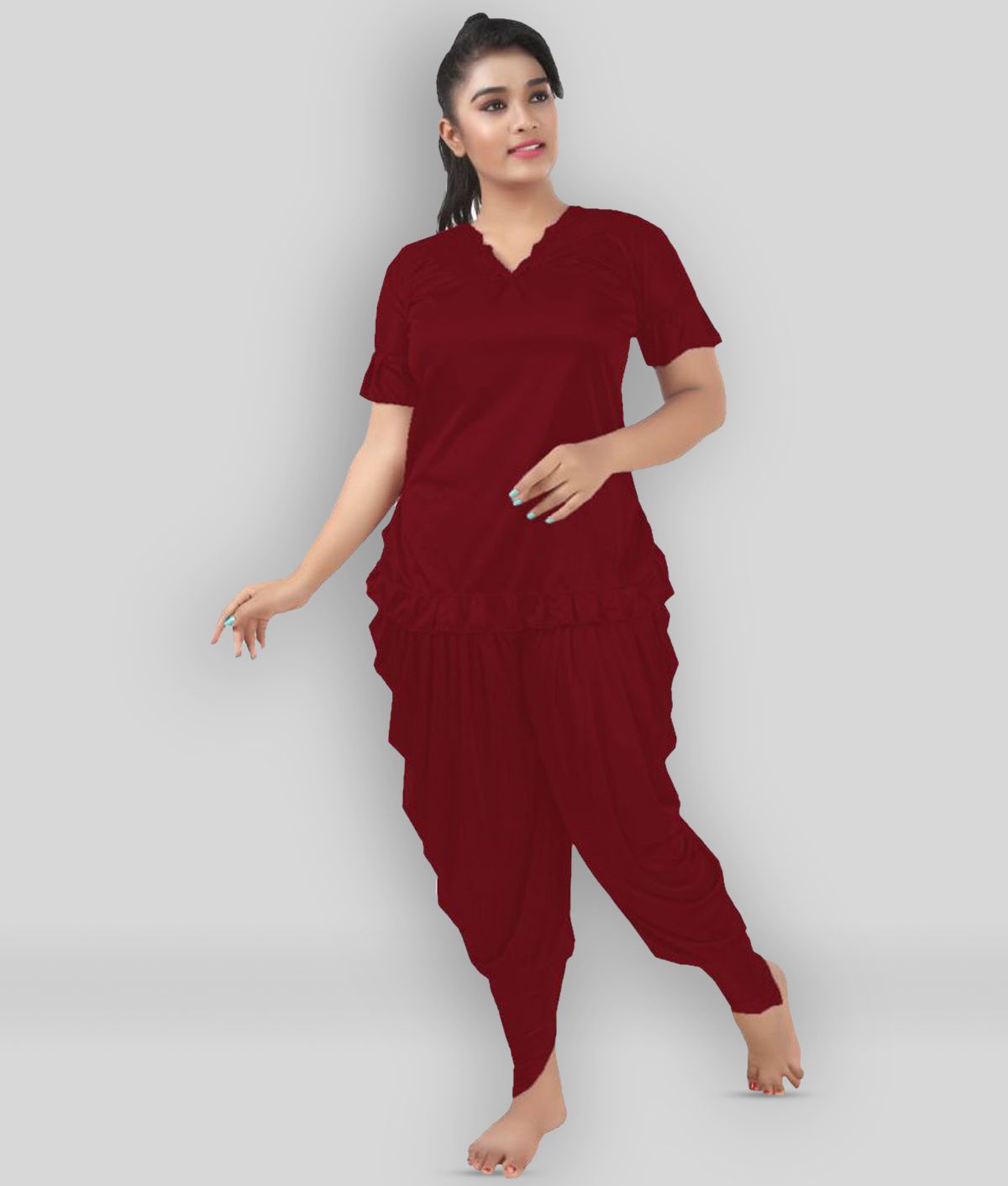     			SWANGIYA - Maroon Satin Women's Nightwear Nightsuit Sets ( Pack of 1 )