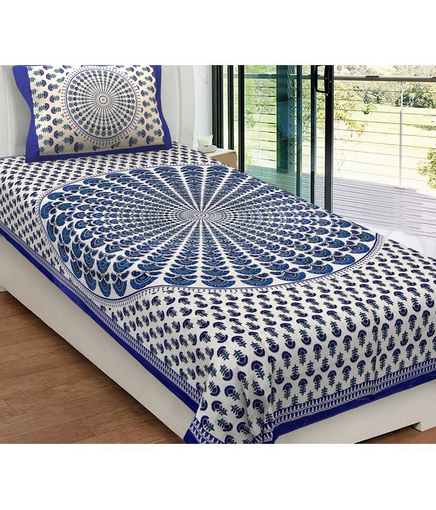     			URBAN MAGIC - Blue Cotton Single Bedsheet with 1 Pillow Cover