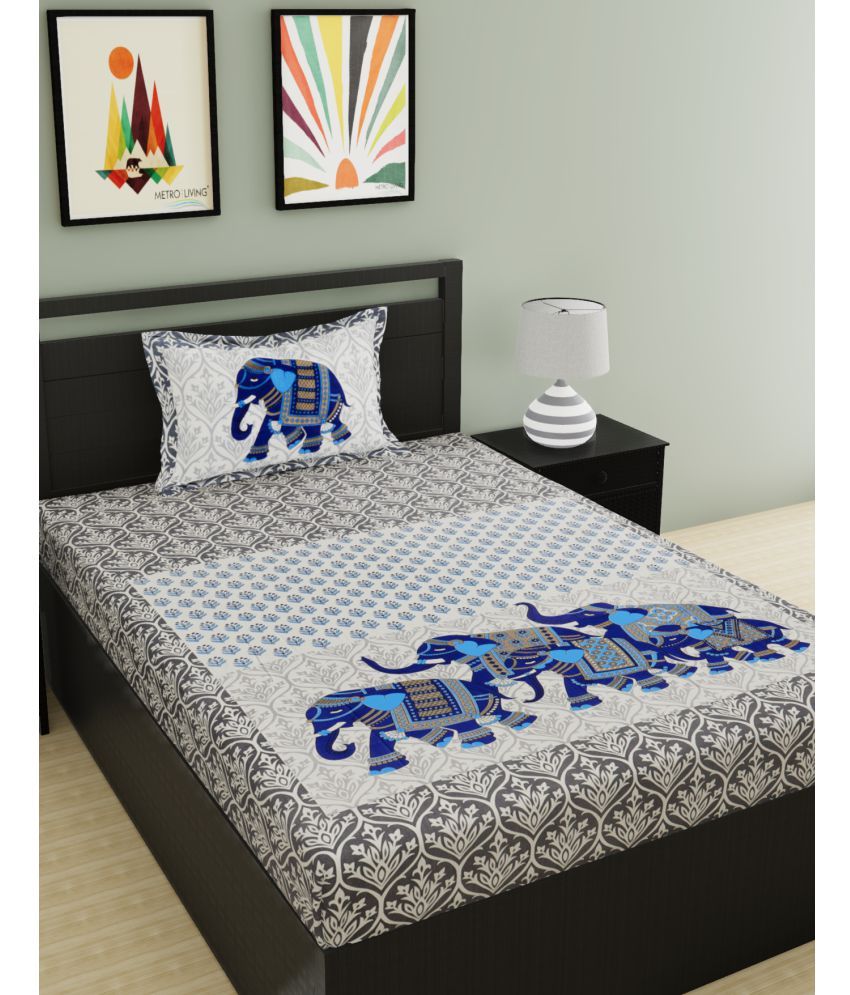     			URBAN MAGIC - Blue Cotton Single Bedsheet with 1 Pillow Cover