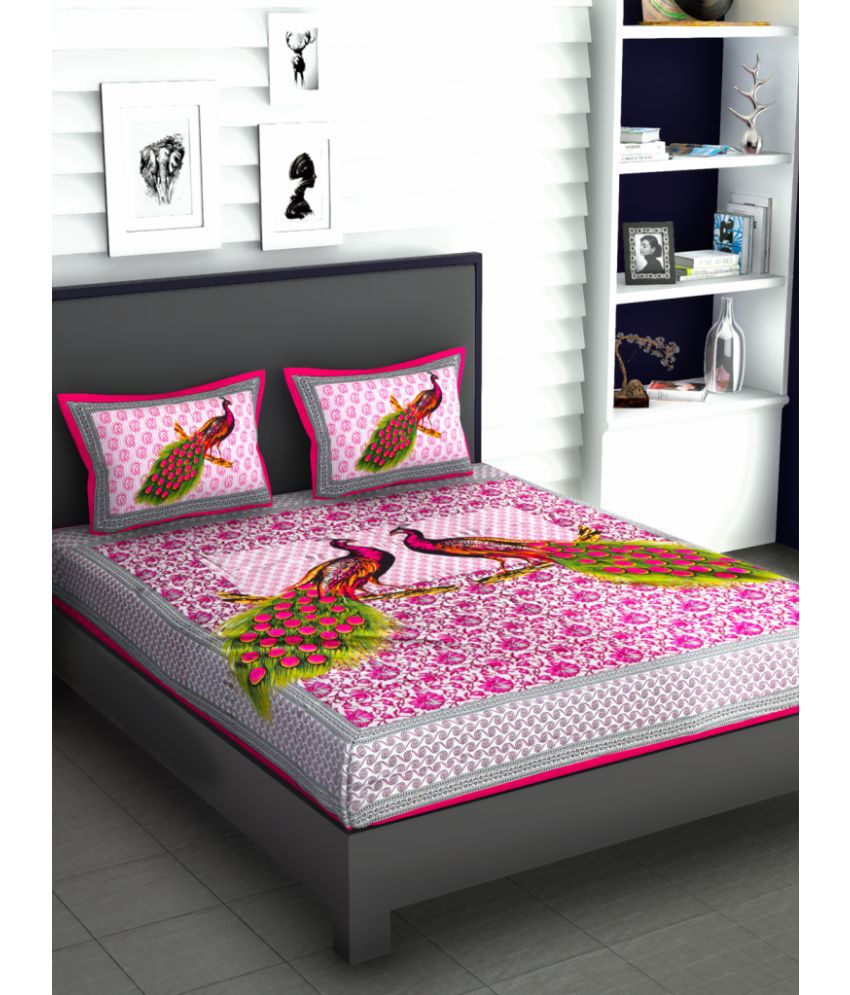     			URBAN MAGIC - Pink Cotton Double Bedsheet with 2 Pillow Covers